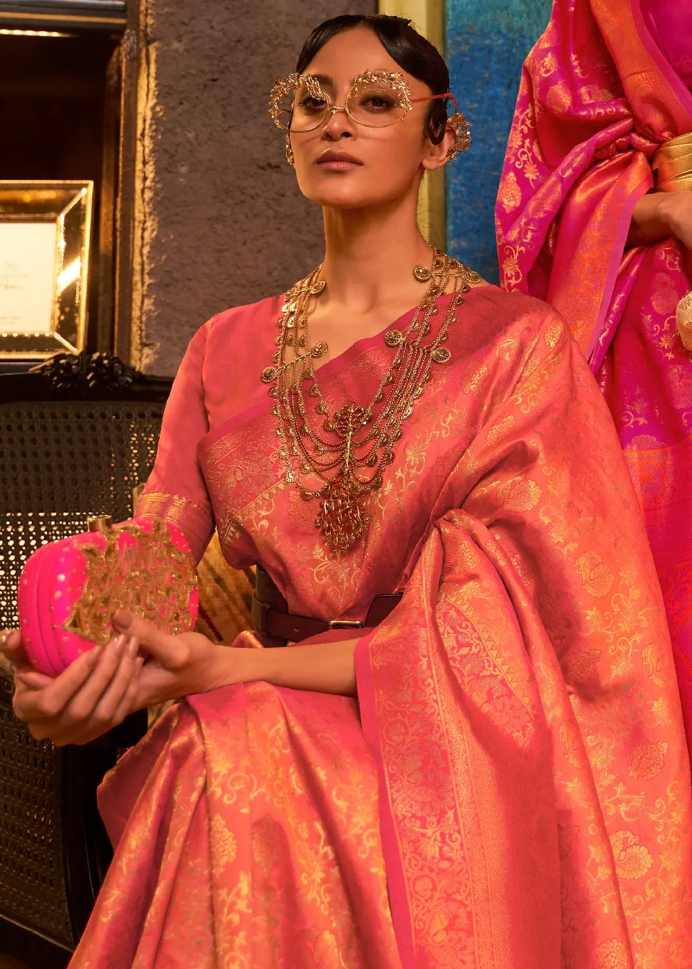 Shades Of Pink Zari Woven Soft Silk Saree