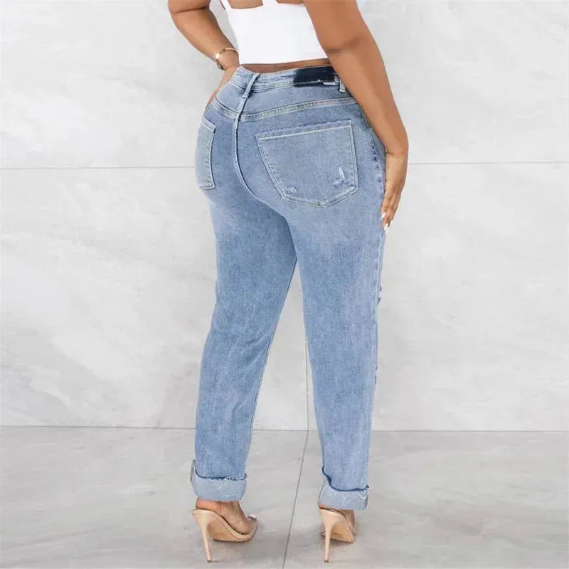 Slant Waist Distressed Jeans