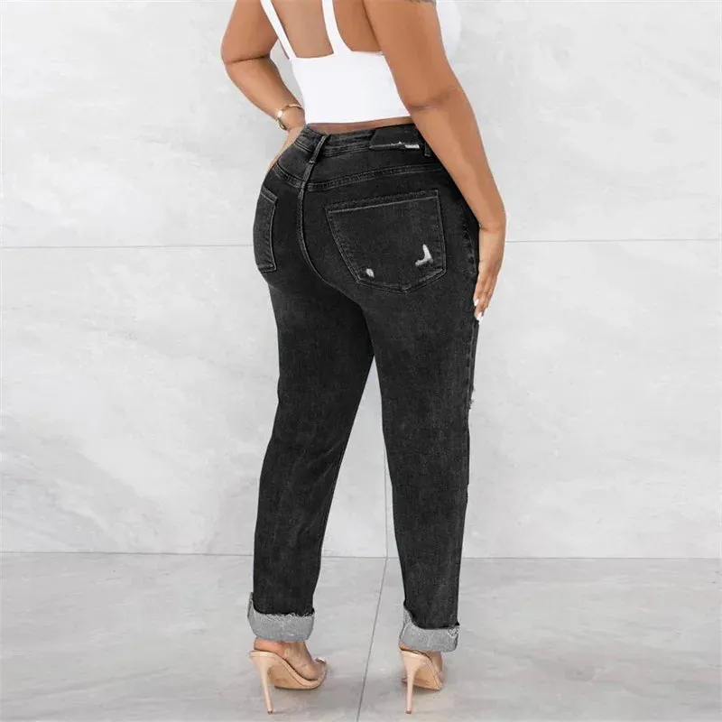 Slant Waist Distressed Jeans