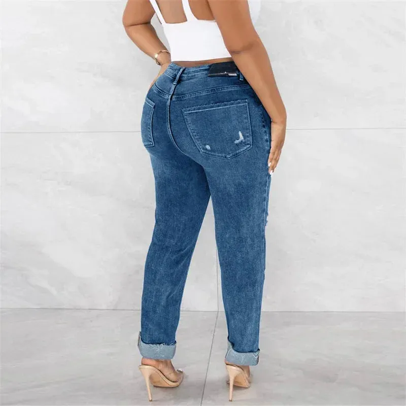 Slant Waist Distressed Jeans