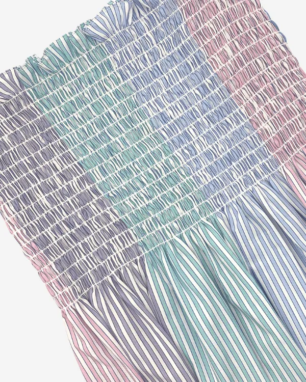 Smocked Shirred Fabric and Straps | Pastel Rainbow Stripe
