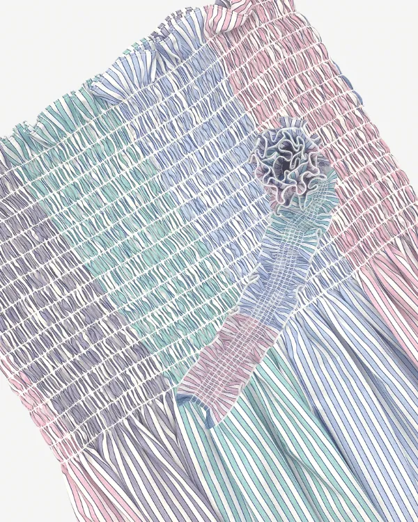 Smocked Shirred Fabric and Straps | Pastel Rainbow Stripe