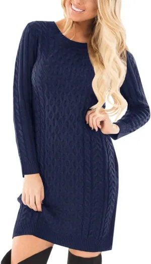Spadehill Womens Fall Cable Knit Long Sleeve Winter Sweater Dress