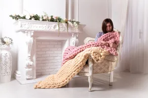 Super Chunky Knit Merino Wool 40" x 63" Throw Blanket Giant Knit, Extra Chunky Wool Blanket, Bulky Knit Blanket, Arm Knit Cozy Color choice!