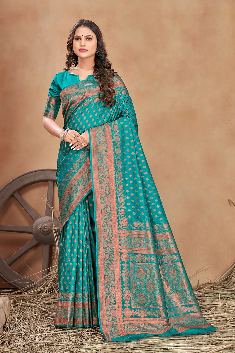 Turquoise Color Banarasi Silk Zari Work Saree