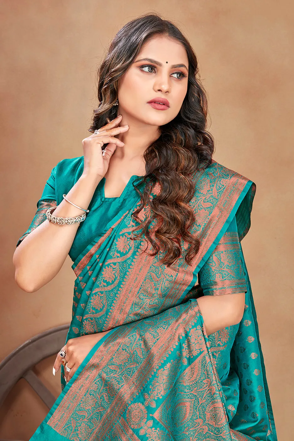 Turquoise Color Banarasi Silk Zari Work Saree