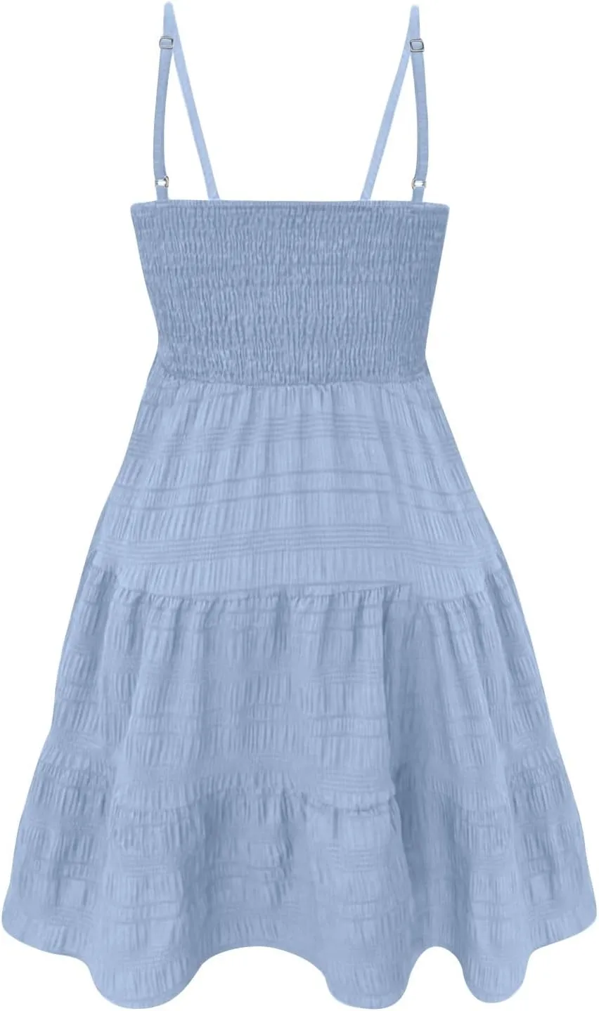 TWGONE Summer Dresses for Teens Spaghetti Strap Cute Short Mini Sundress Women Sleeveless Smock Cami Dress Date Night Outfit