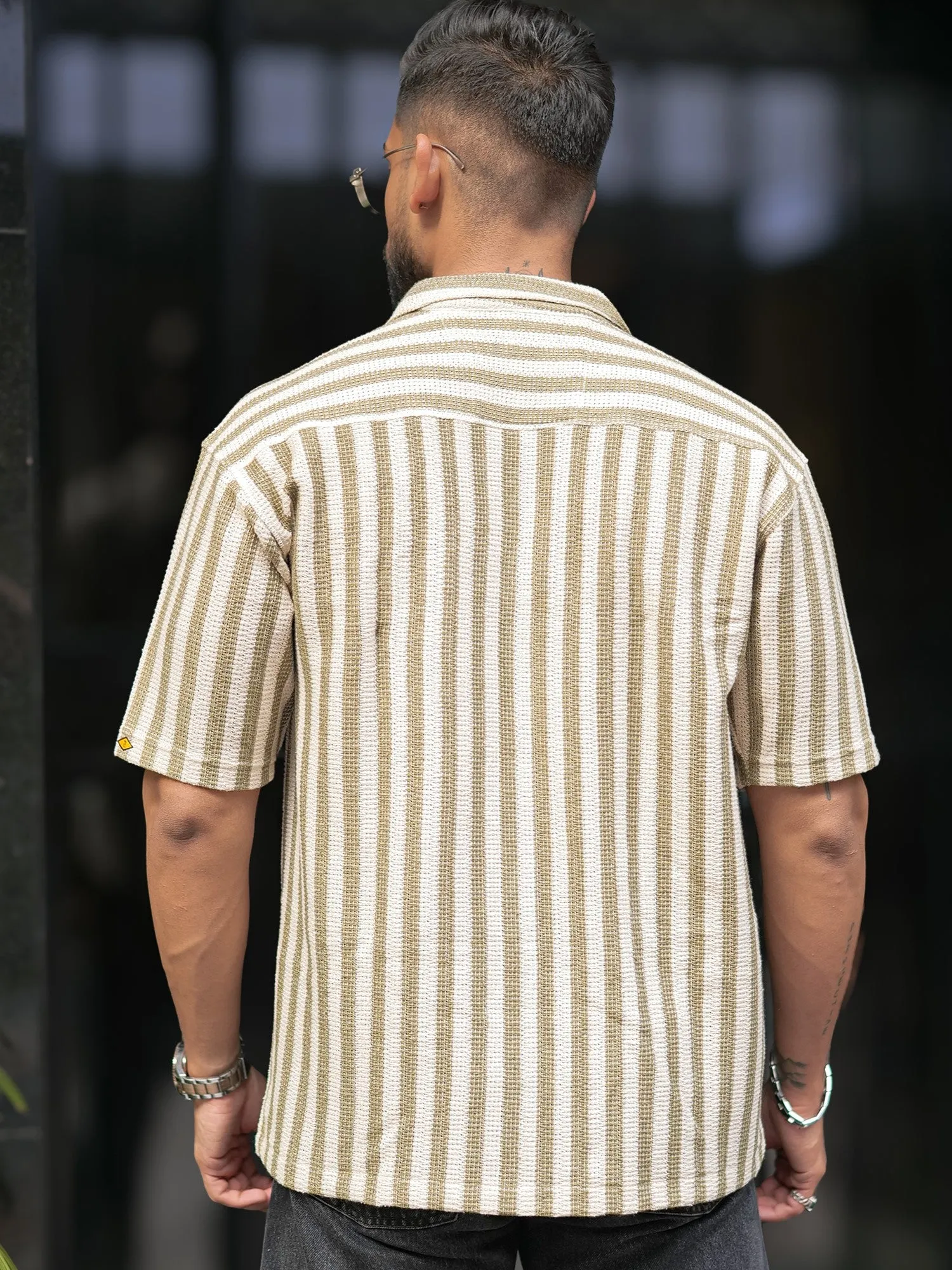 Waffle Flatknit Cotton Green Shirt