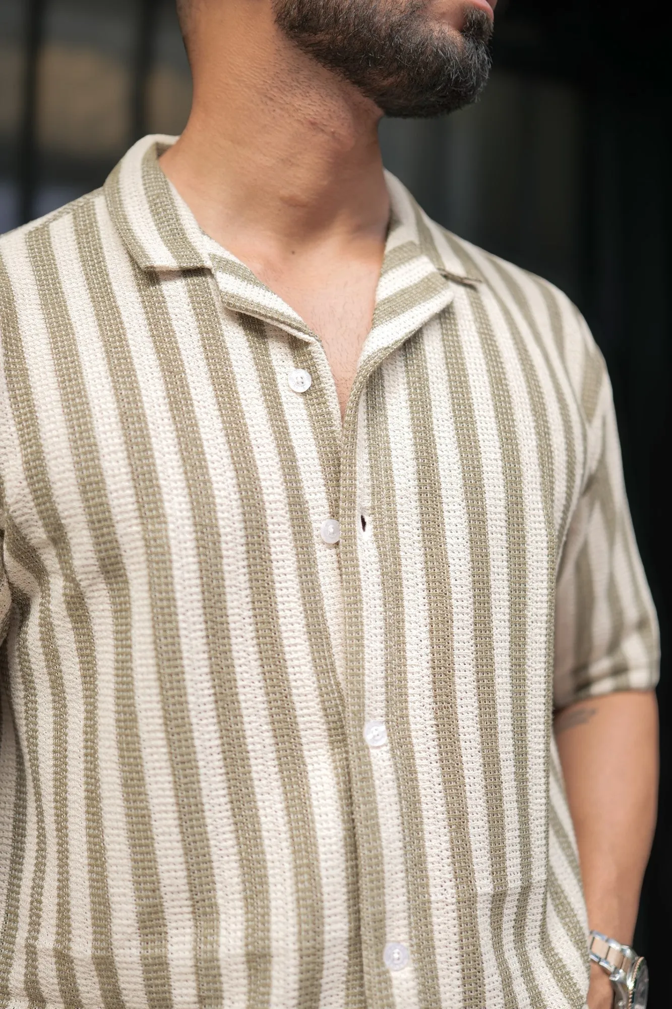 Waffle Flatknit Cotton Green Shirt