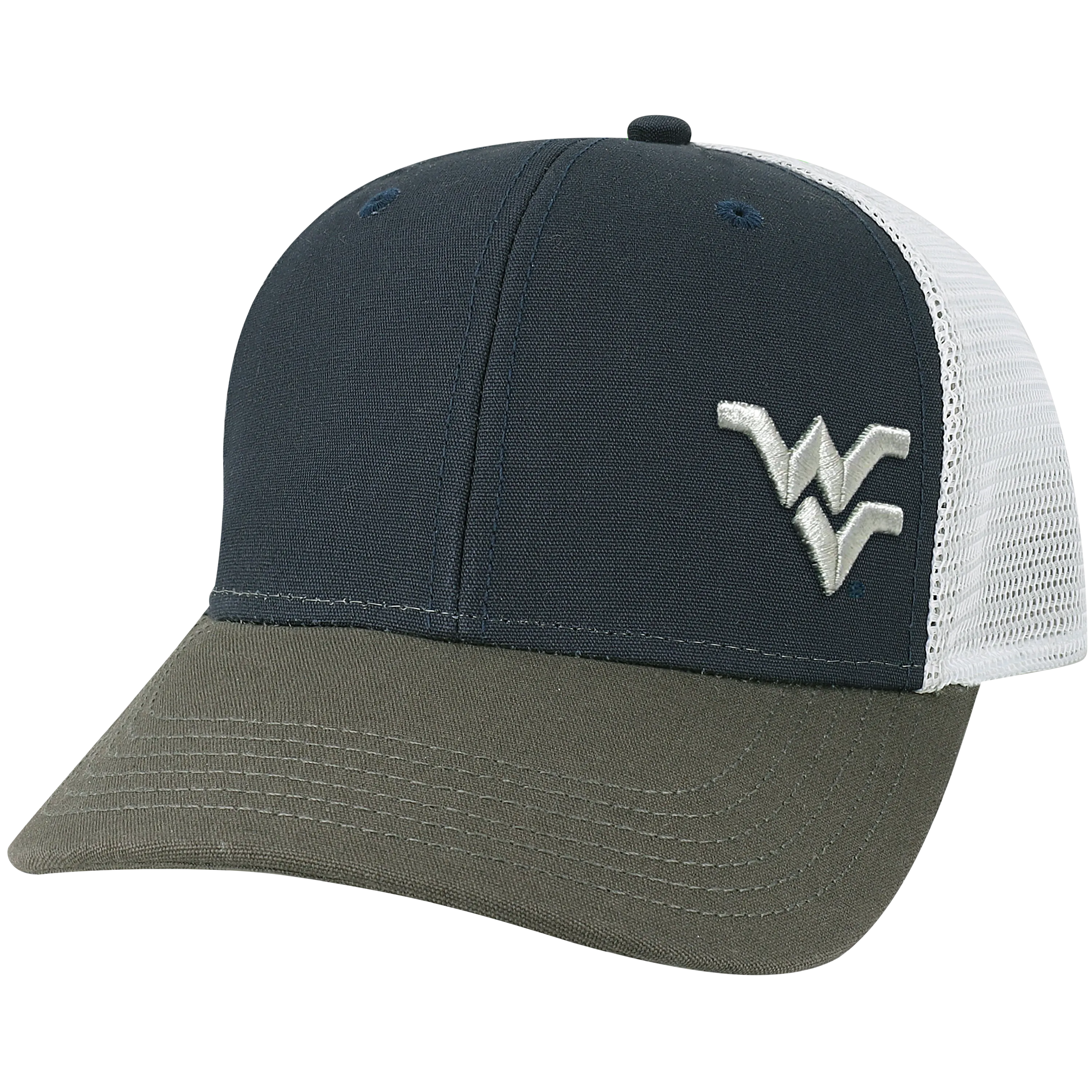 West Virginia Mountaineers Navy/Dark Grey/Silver Mid-Pro Snapback Adjustable Trucker Hat