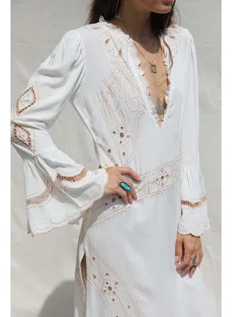 White & Beige Kaftan Dress