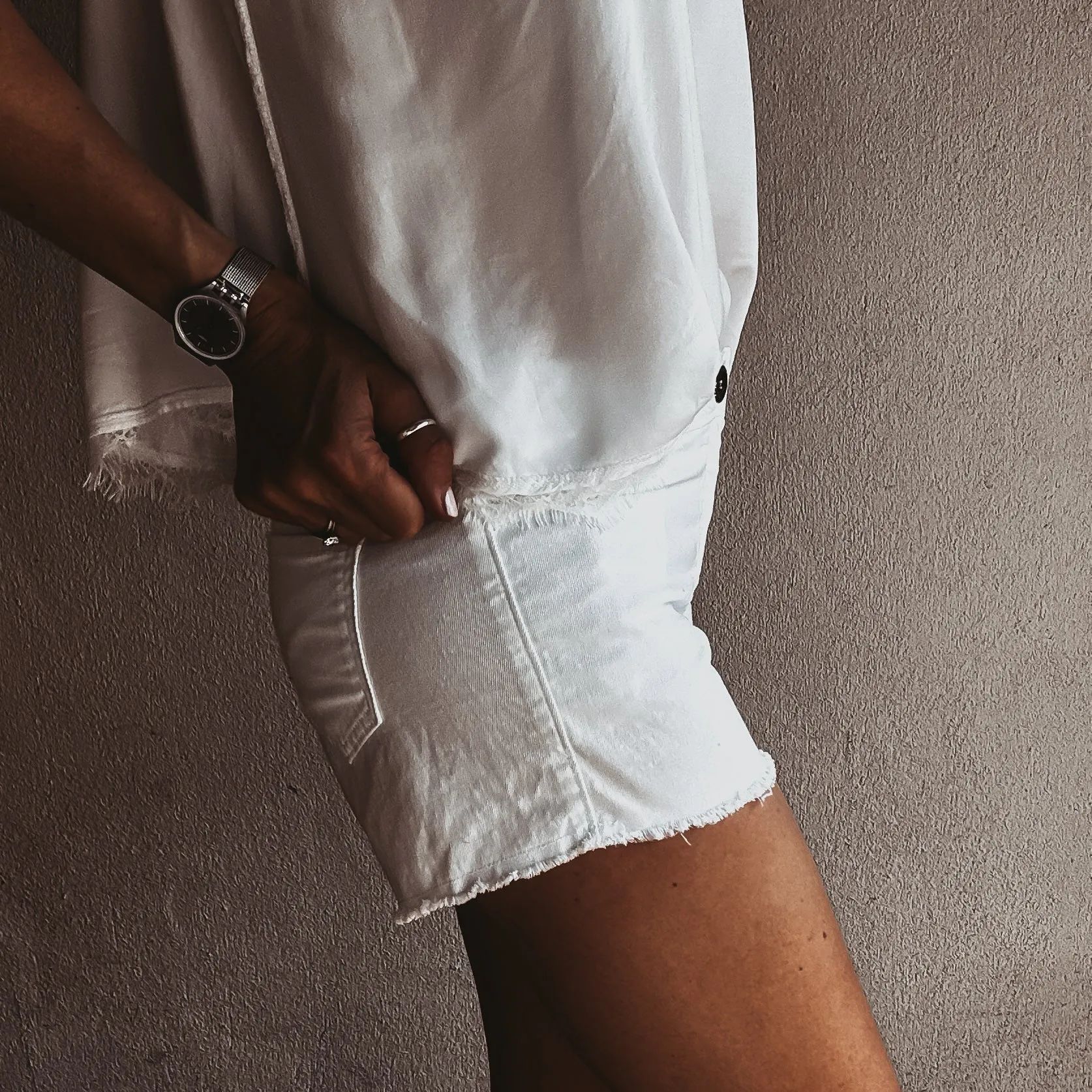 White denim cut off shorts