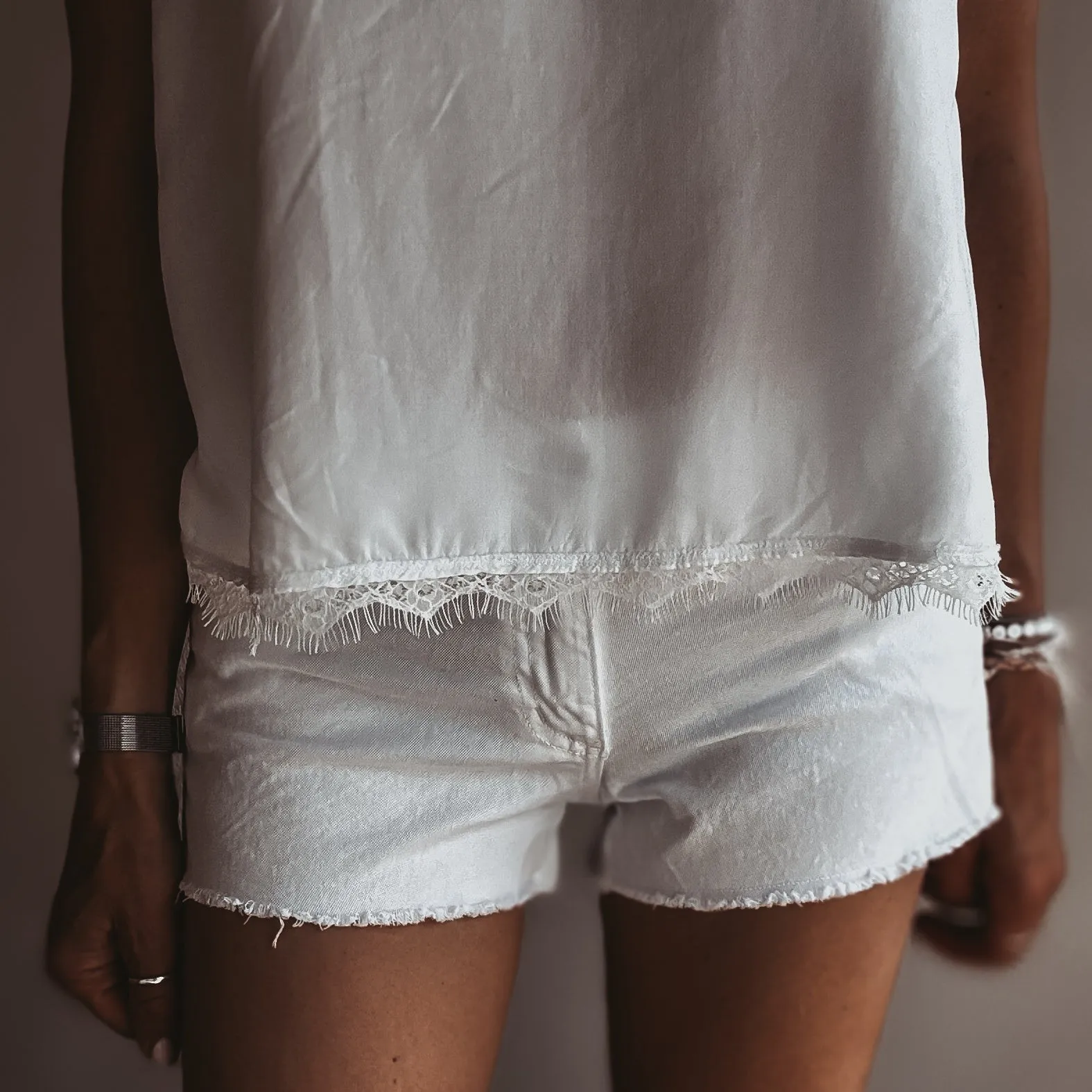 White denim cut off shorts