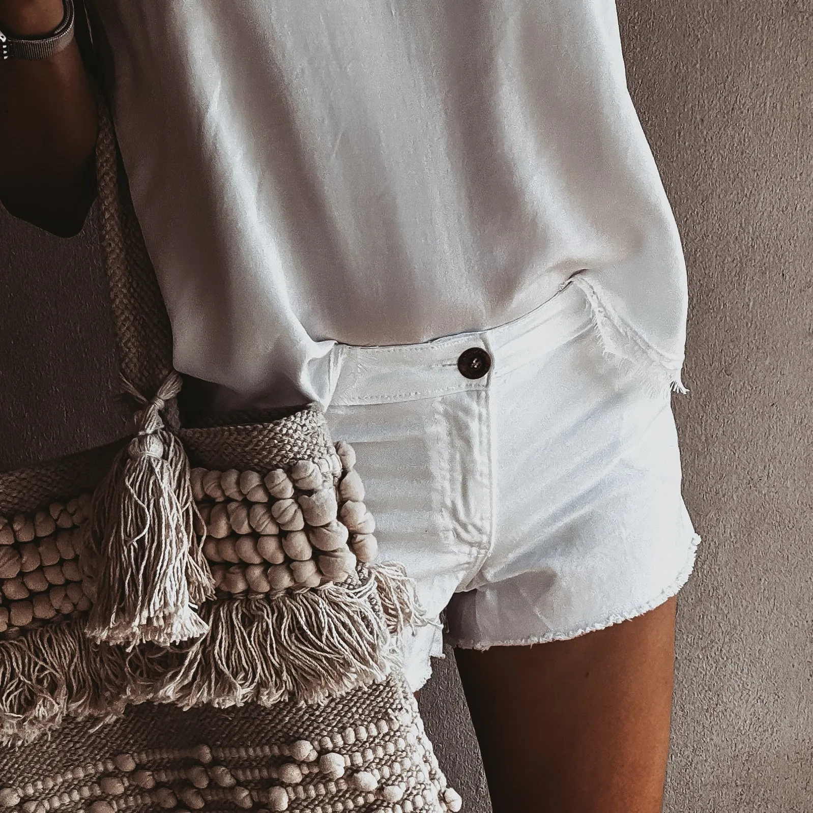 White denim cut off shorts