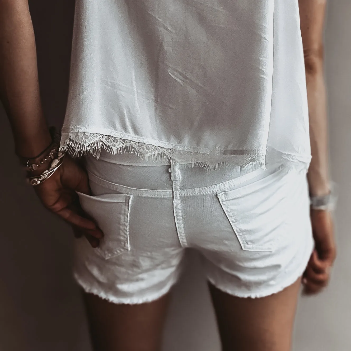 White denim cut off shorts