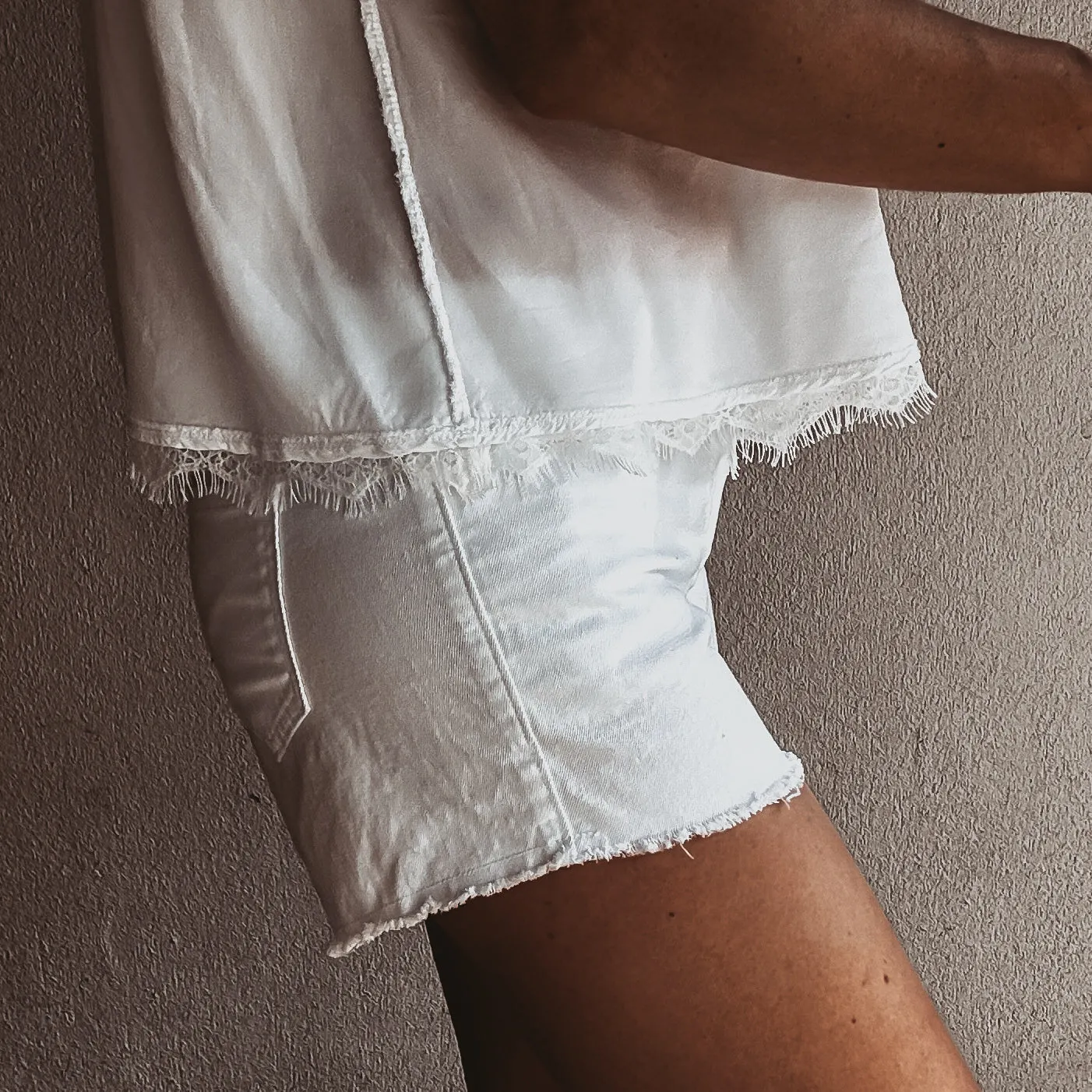 White denim cut off shorts