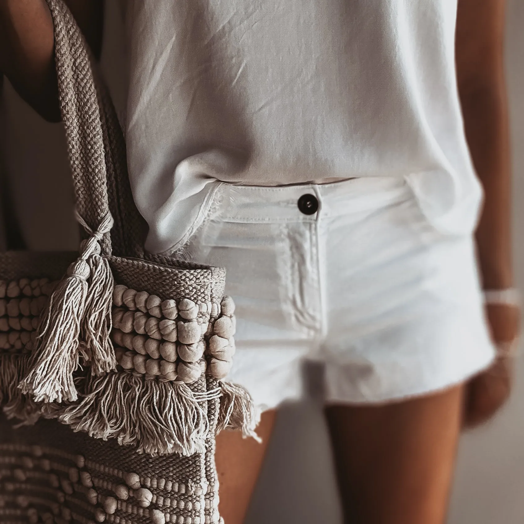 White denim cut off shorts