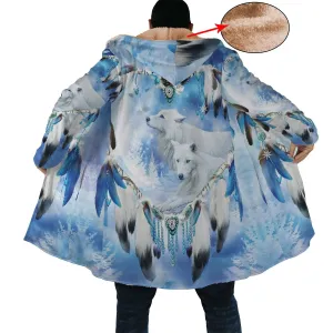 White Wolf Feather Horn Button Long Fleece Windbreaker WCS