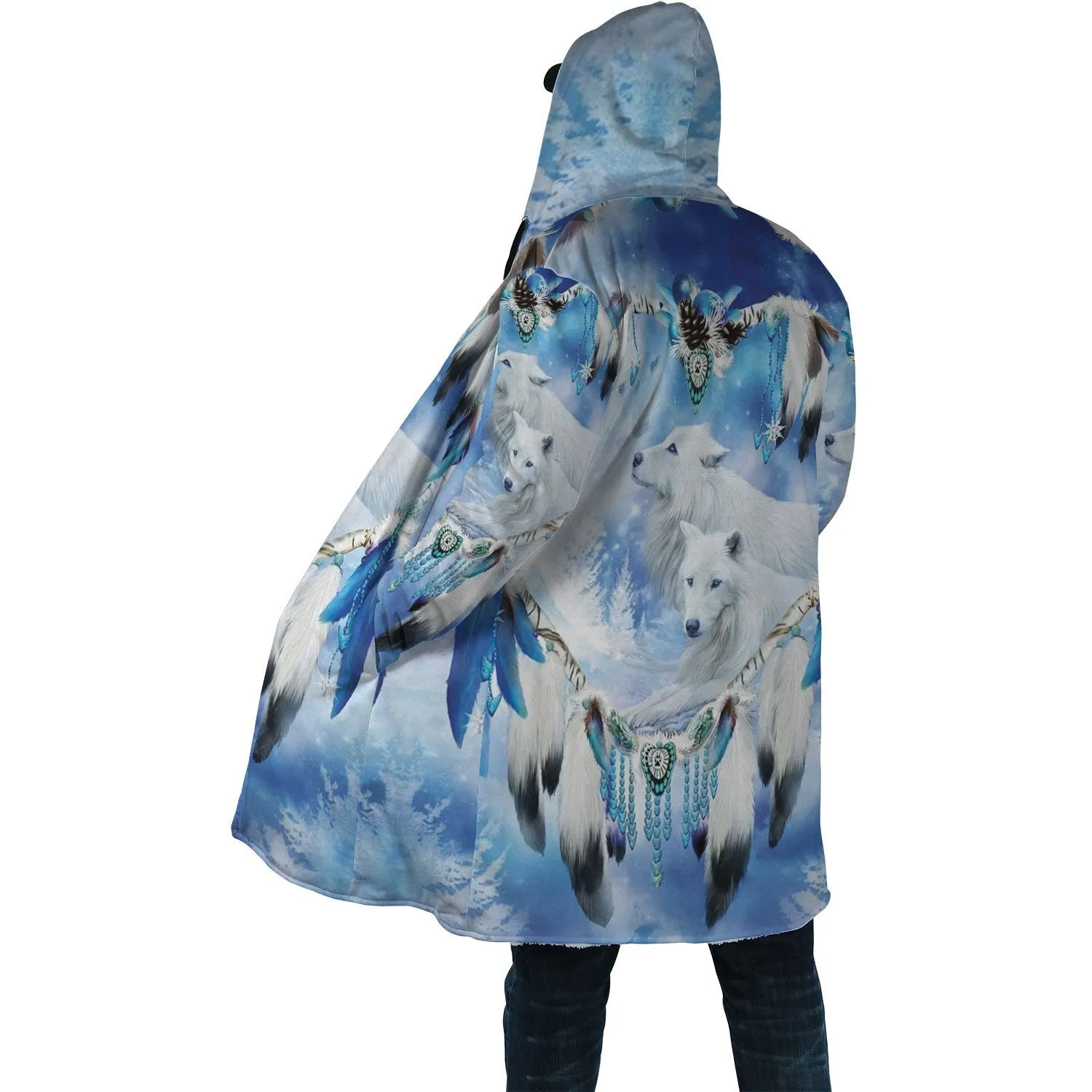 White Wolf Feather Horn Button Long Fleece Windbreaker WCS