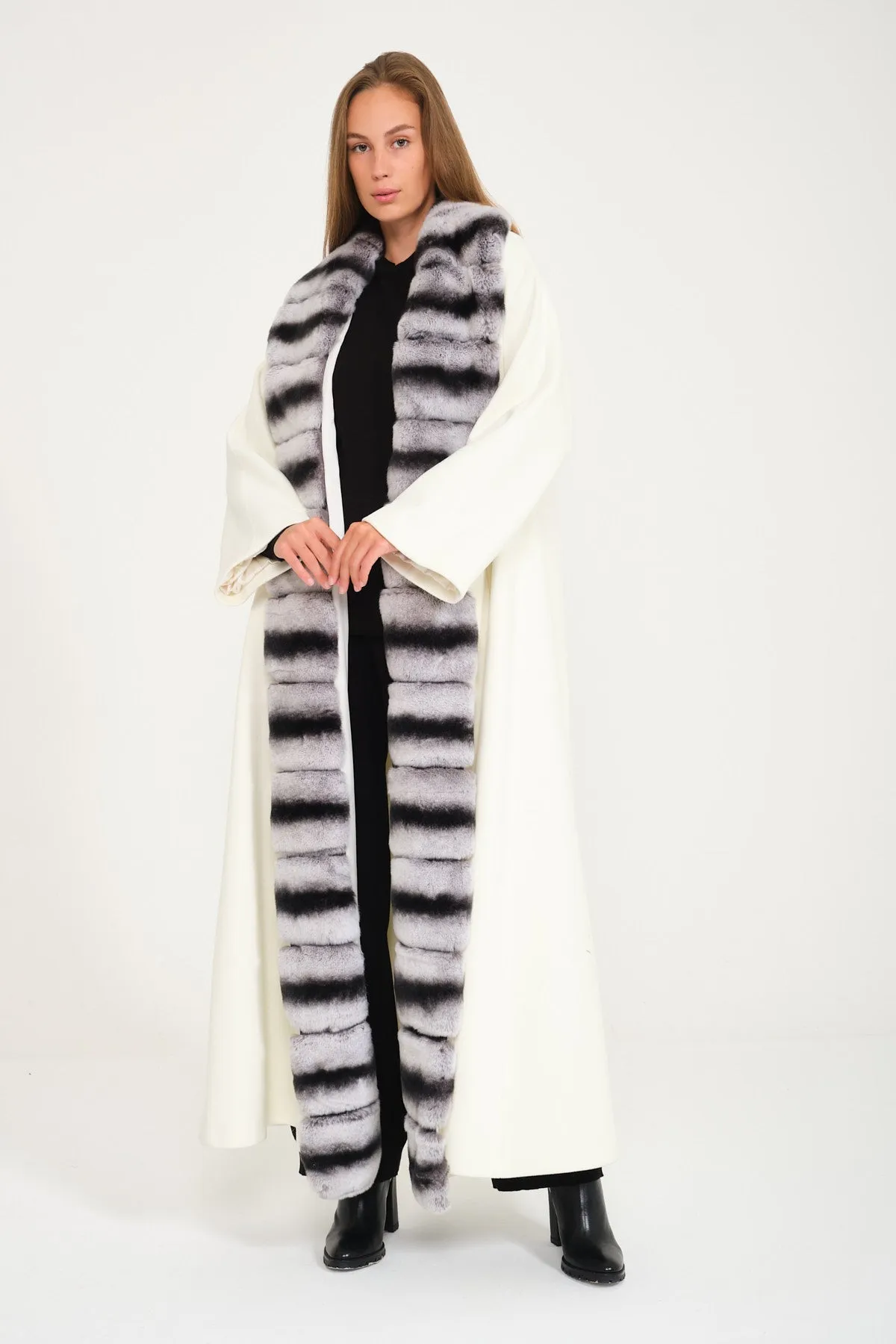 White Wool Rex Fur Abaya