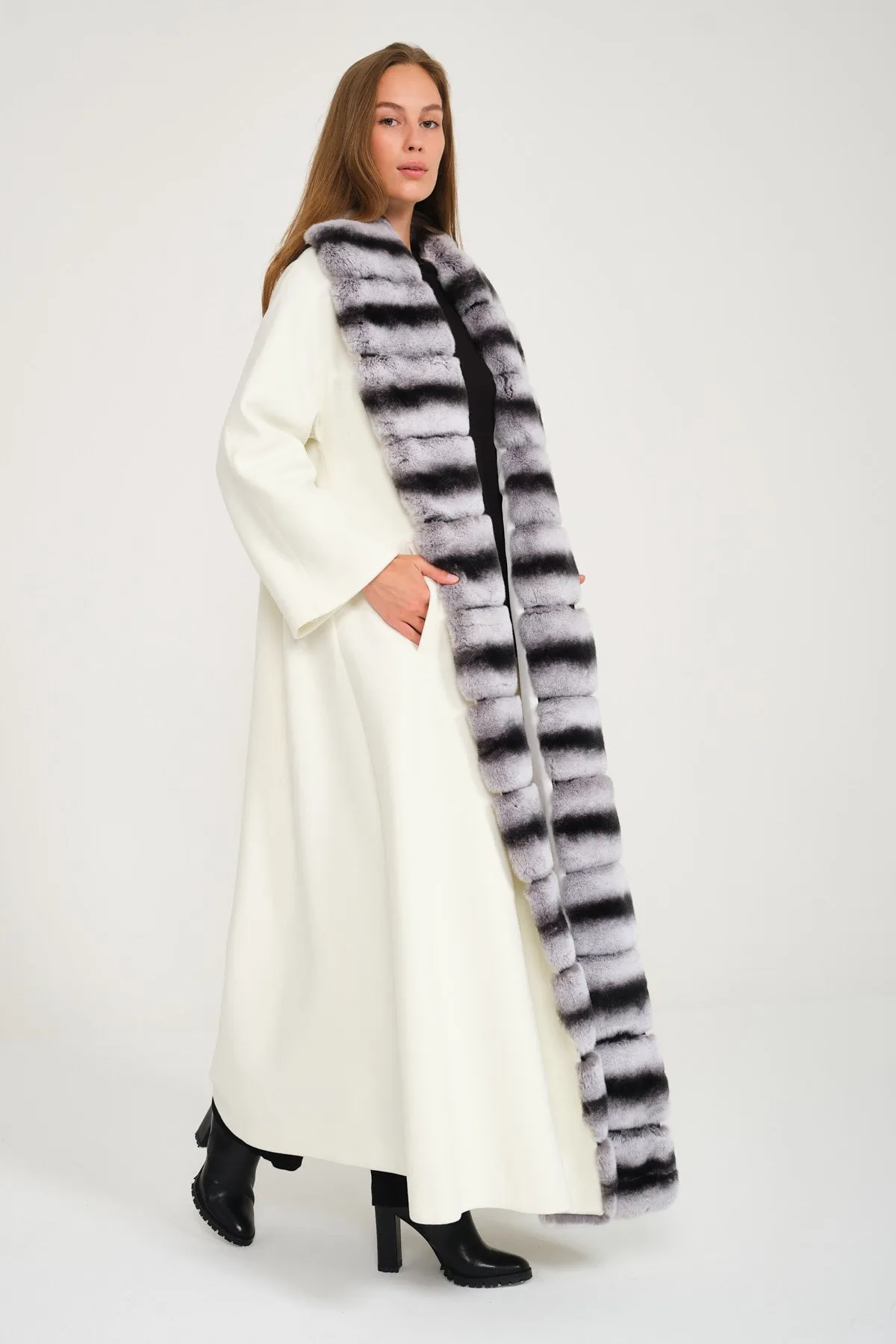White Wool Rex Fur Abaya