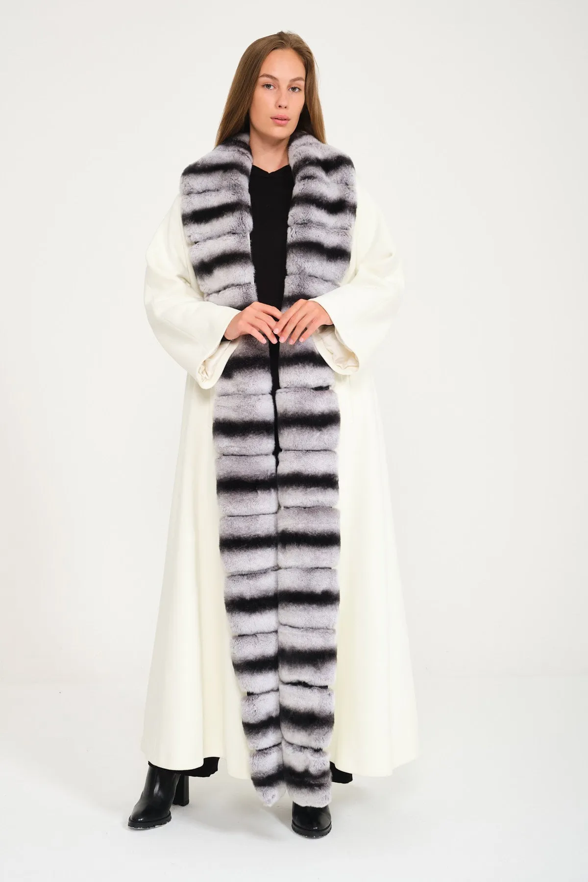 White Wool Rex Fur Abaya