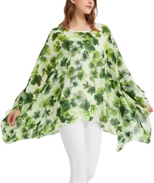 Wiiiwish Women's Loose Solid Long Batwing Sheer Chiffon Caftan Wrap Poncho Tunic Top Topper