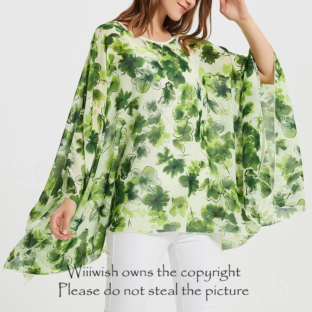 Wiiiwish Women's Loose Solid Long Batwing Sheer Chiffon Caftan Wrap Poncho Tunic Top Topper
