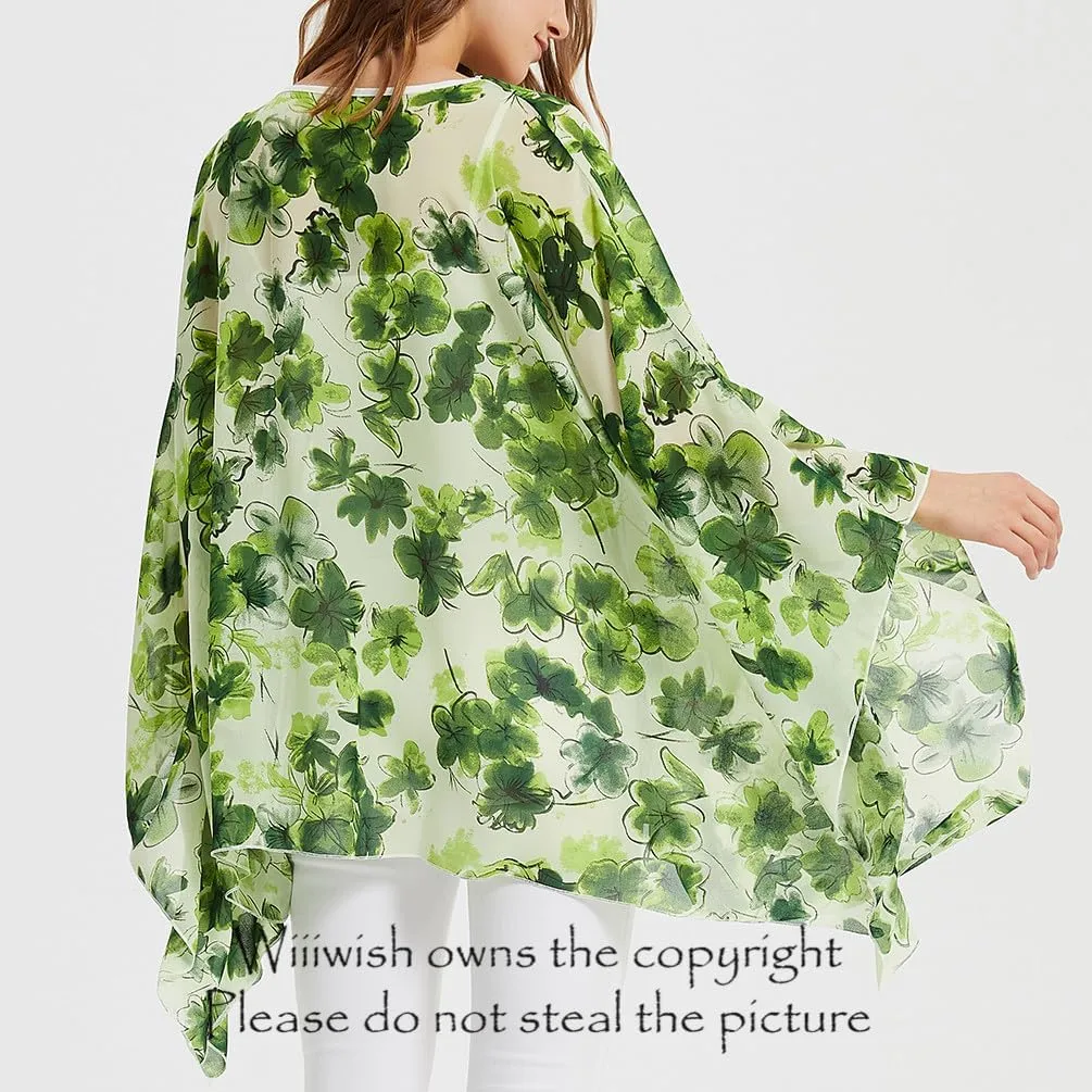 Wiiiwish Women's Loose Solid Long Batwing Sheer Chiffon Caftan Wrap Poncho Tunic Top Topper