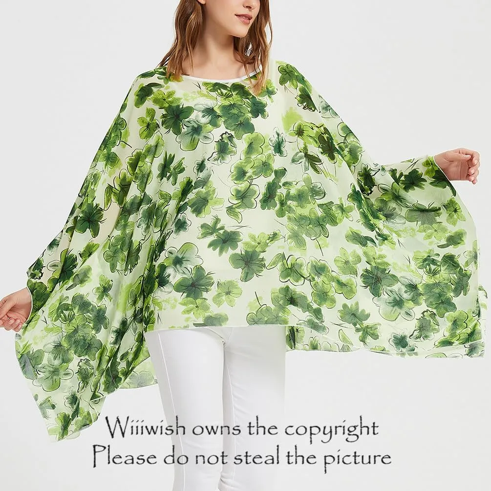 Wiiiwish Women's Loose Solid Long Batwing Sheer Chiffon Caftan Wrap Poncho Tunic Top Topper