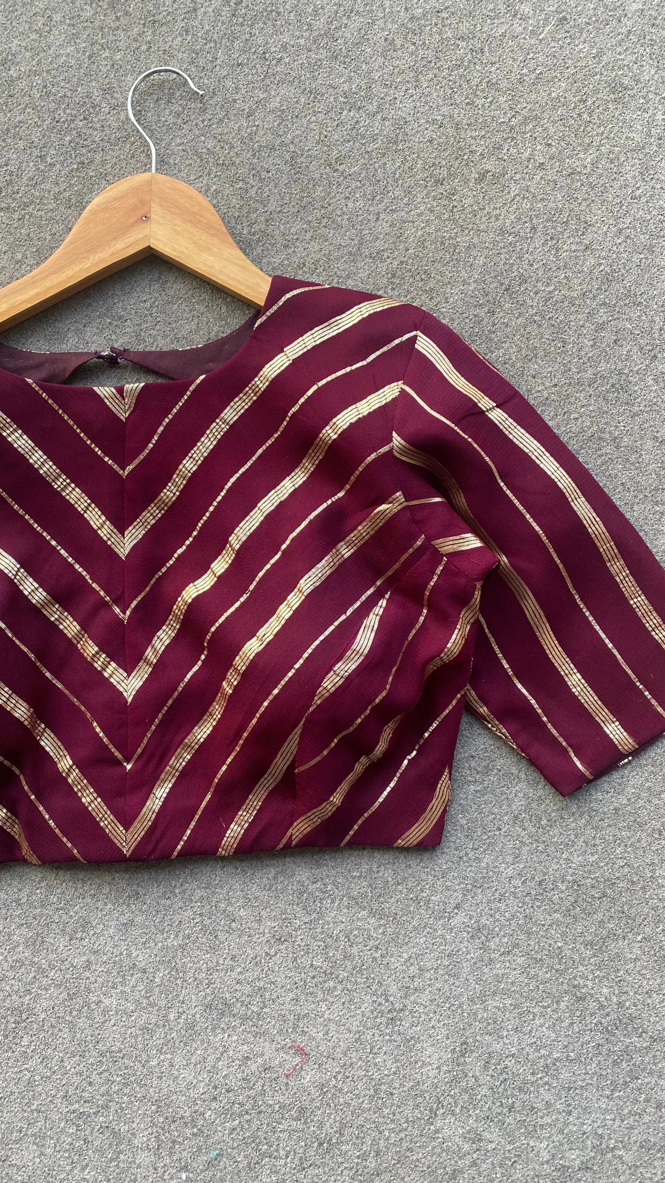 Wine georgette banarasi golden striped blouse