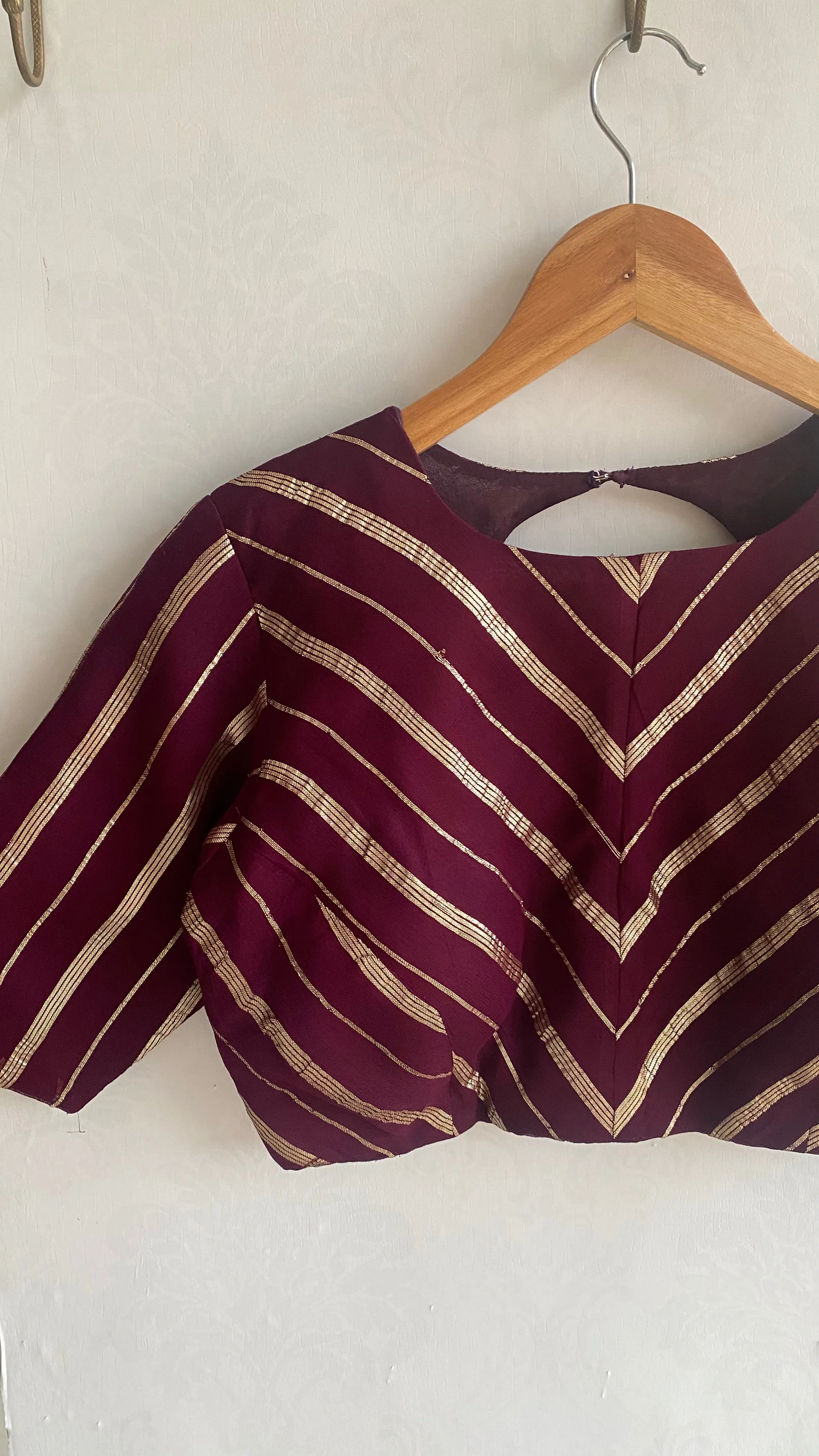 Wine georgette banarasi golden striped blouse