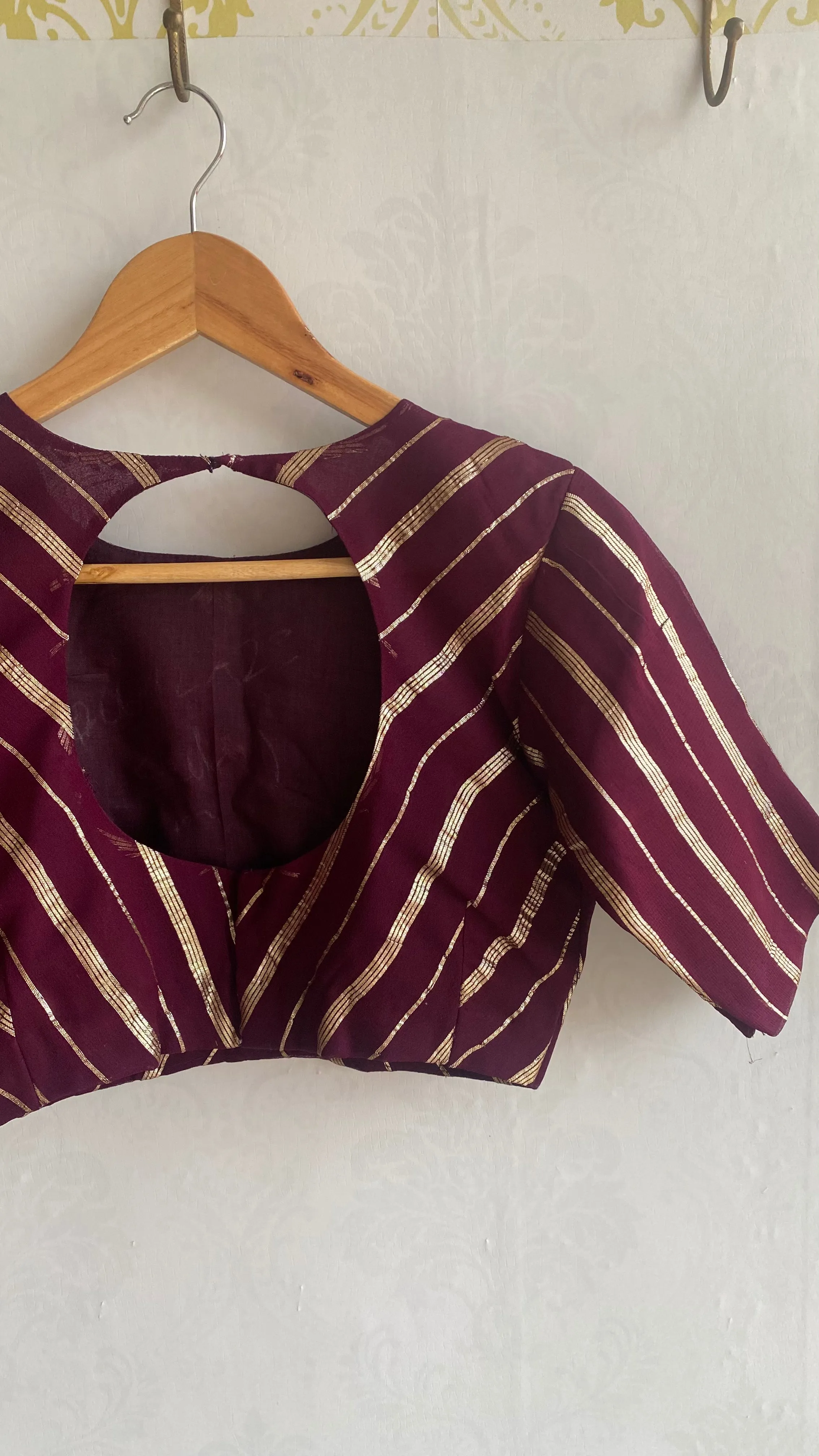 Wine georgette banarasi golden striped blouse