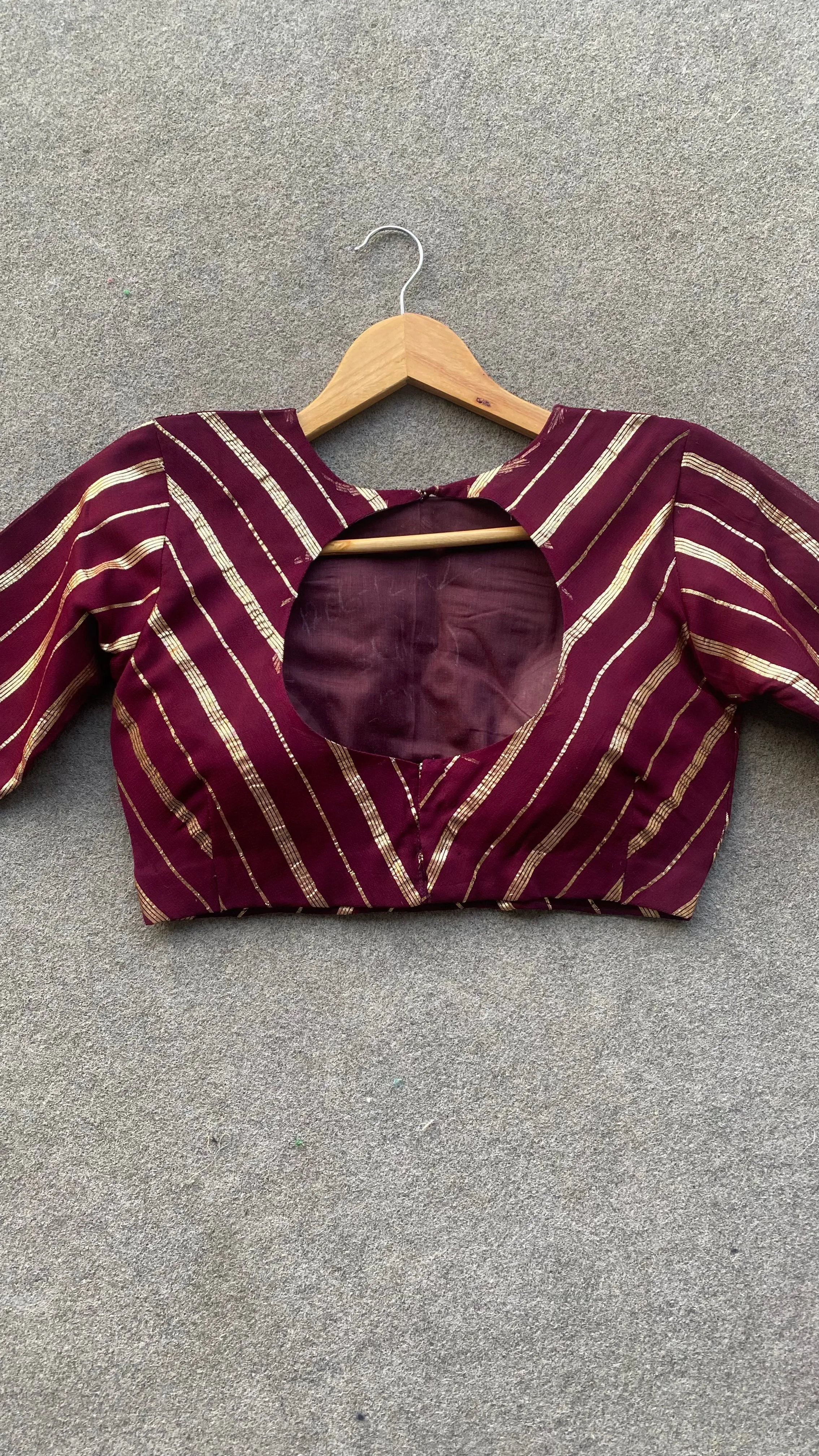 Wine georgette banarasi golden striped blouse
