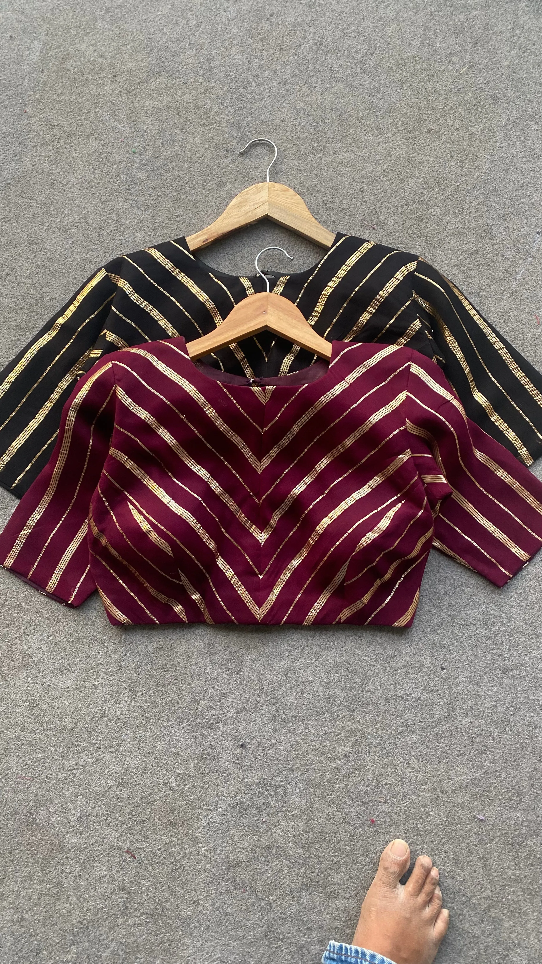 Wine georgette banarasi golden striped blouse