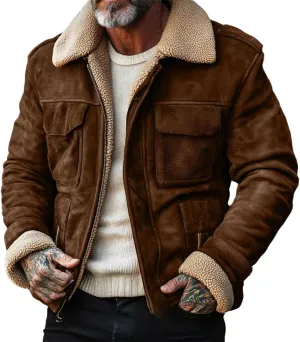 Winter Jacket for Men Warm Fleece Lined Sherpa Jacket Vintage Business Casual Bomber Jacket Coats