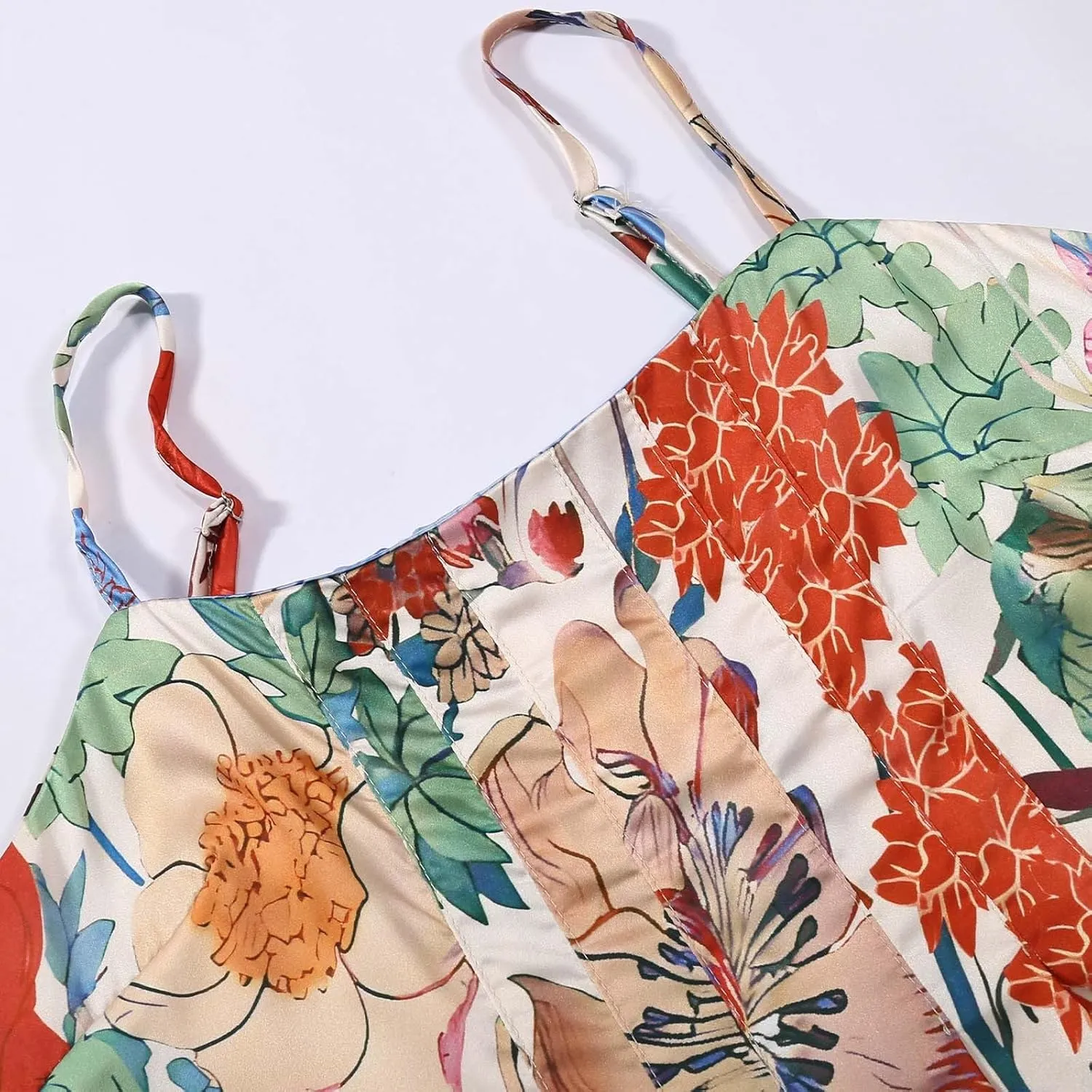 Women Floral Boho Maxi Dress Spaghetti Strap Backless A-Line Long Flowy Dresses Sleeveless Back Cut Out Sundresses