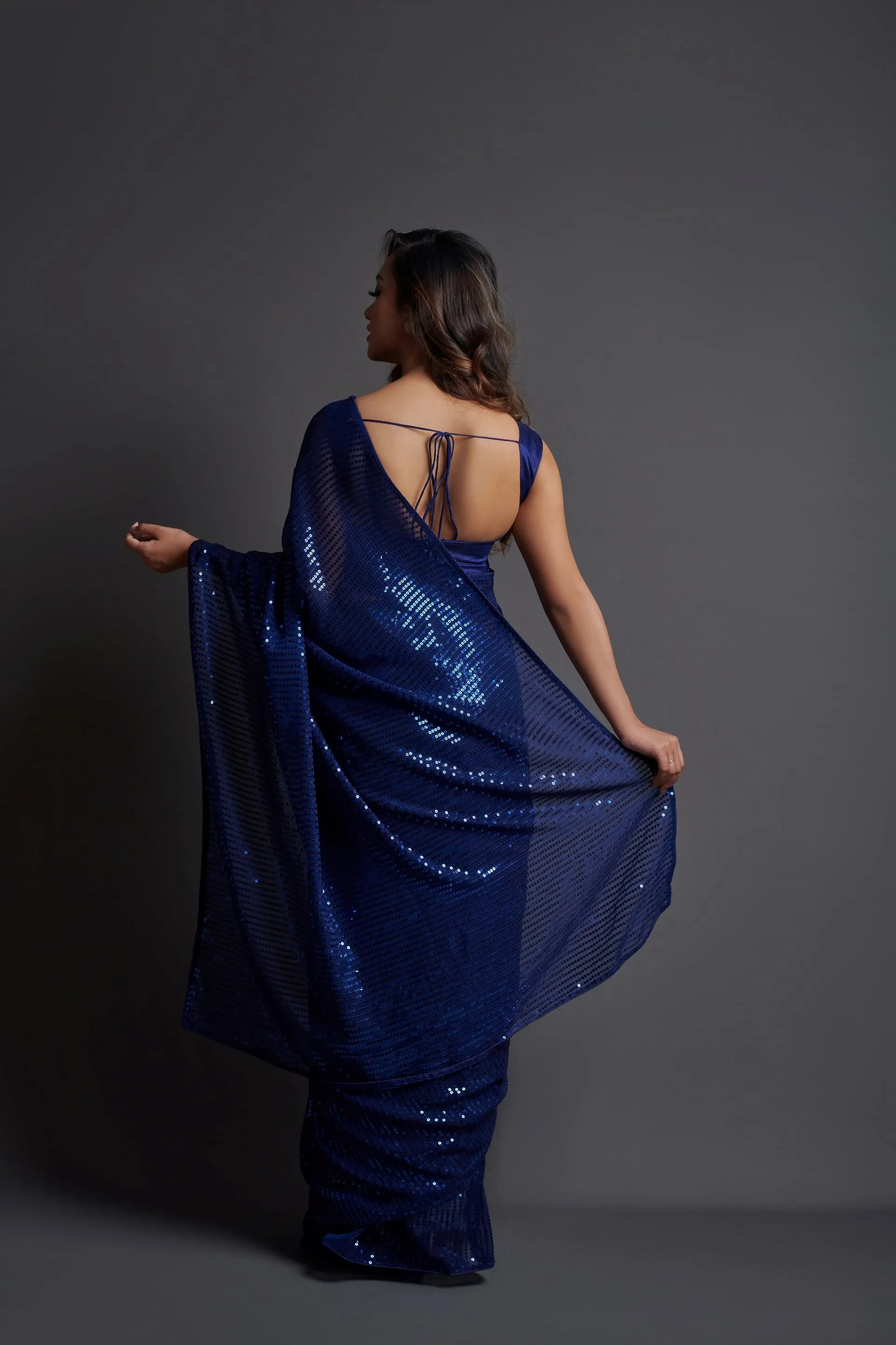 Women Party Wear Designer Blue Colour Heavy Georgette Fabric Sequence Embroidery Worked Saree Collection
