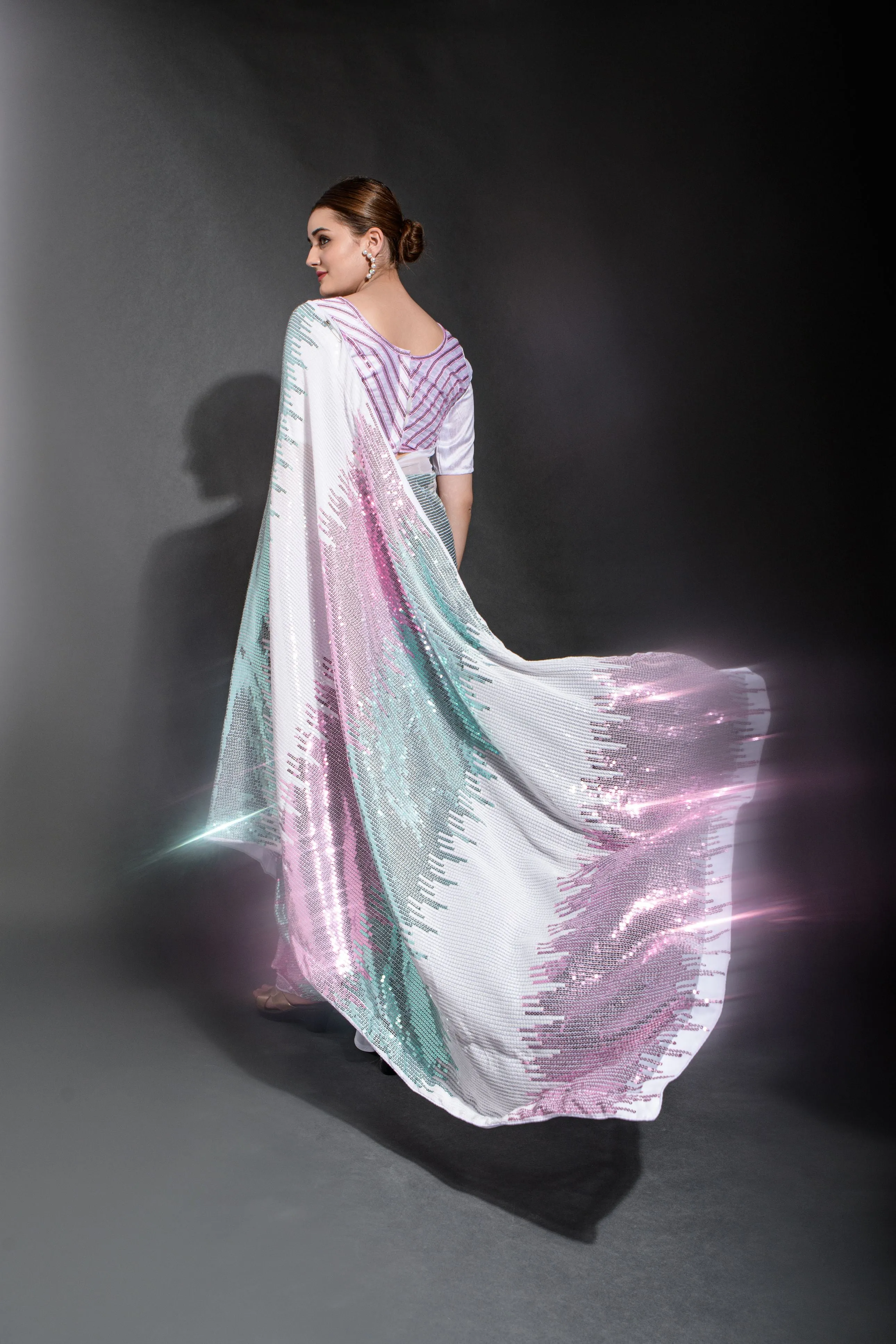 Women Party Wear Designer Pink Colour Heavy Georgette Fabric Sequence Embroidery Worked Saree Collection