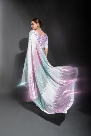 Women Party Wear Designer Pink Colour Heavy Georgette Fabric Sequence Embroidery Worked Saree Collection