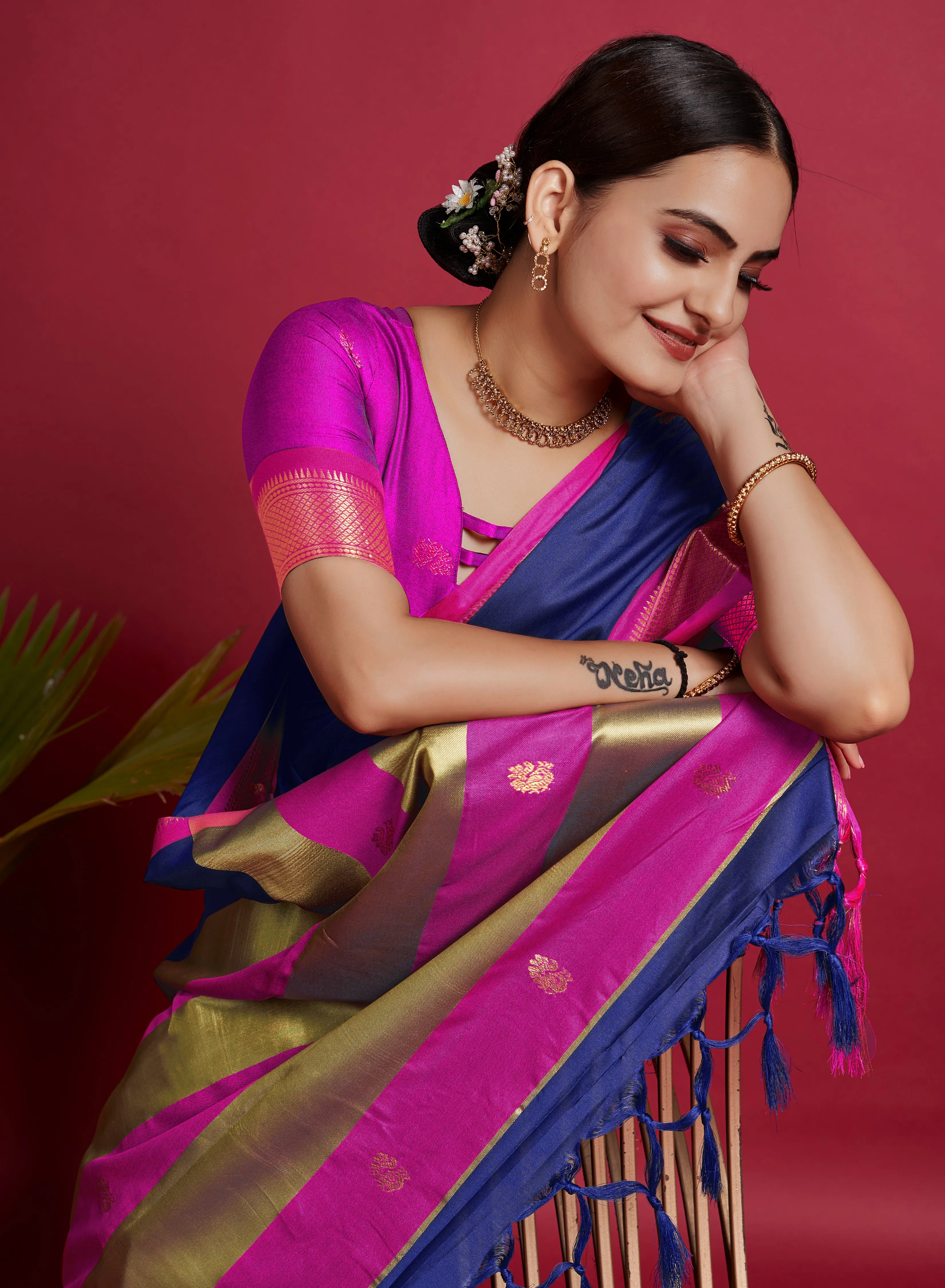 Women Party Wear Plain Banarasi Silk Blue colour Saree with Zari Border Work