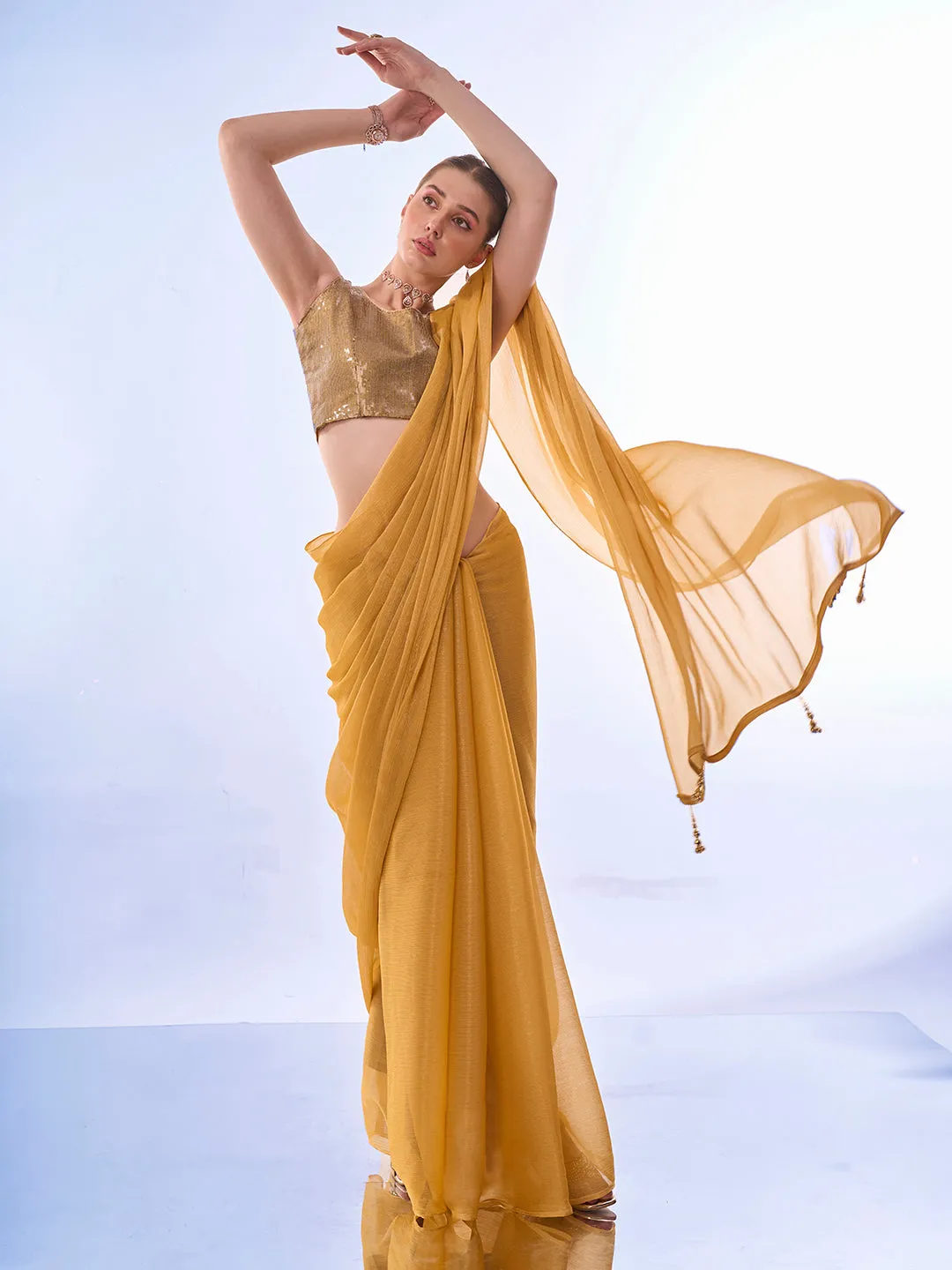 Women Party Wear Printed Sitara Chiffon Saree With Un Stitched Blouse