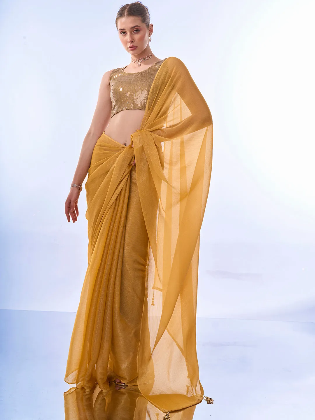 Women Party Wear Printed Sitara Chiffon Saree With Un Stitched Blouse