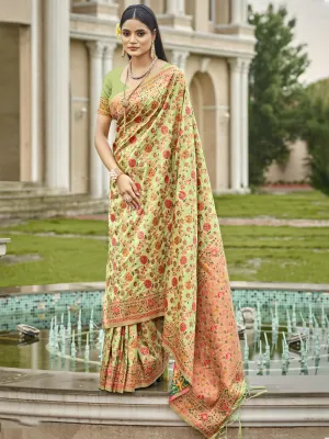 Women Pista Green Silk Saree With Un Stitched Blouse