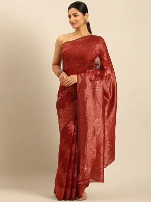 Women Red Cotton Saree With Un Stitched Blouse