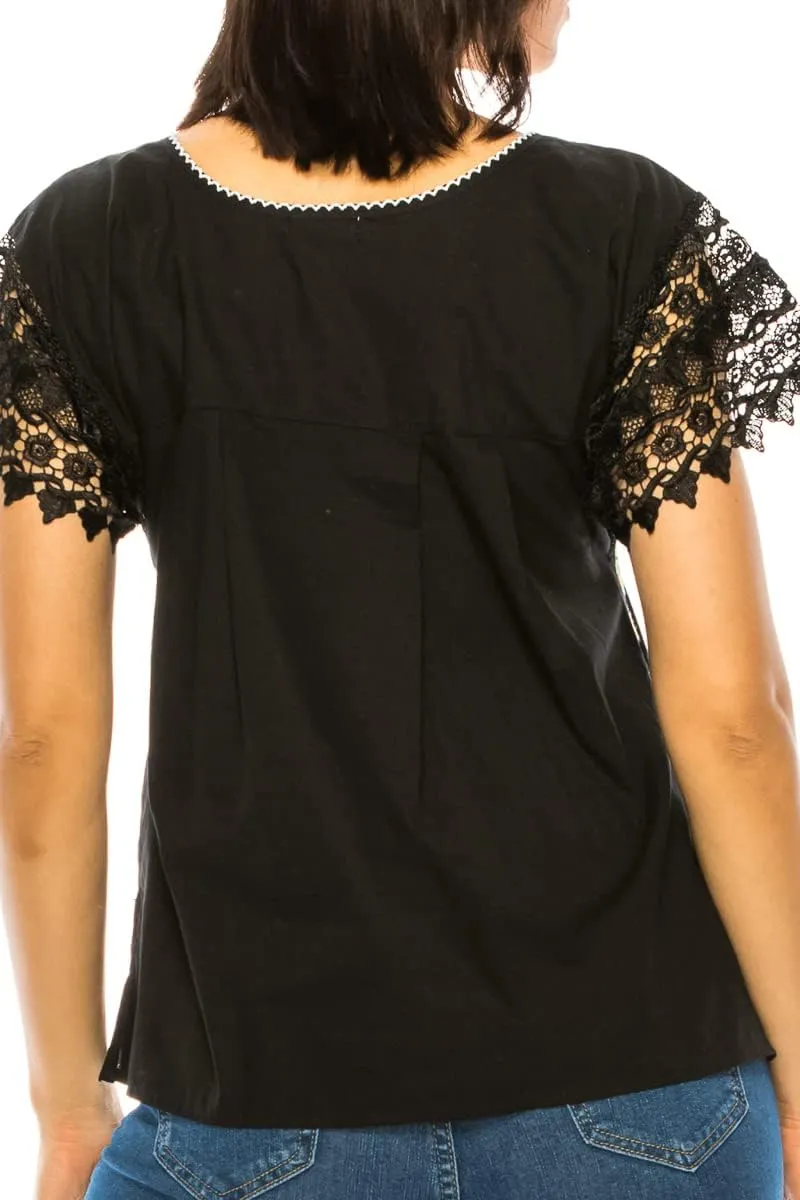 Women Traditional Puebla Mexican Embroidered Blouse