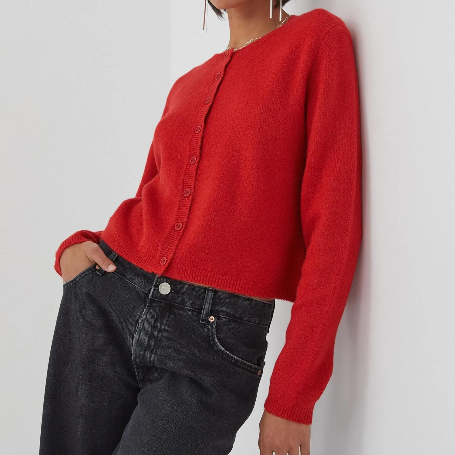 Women Y2k Crop Cardigan Sweater Long Sleeve Button Down Cardigan Vintage Open Front Sweater Cute Knit Pullover Tops