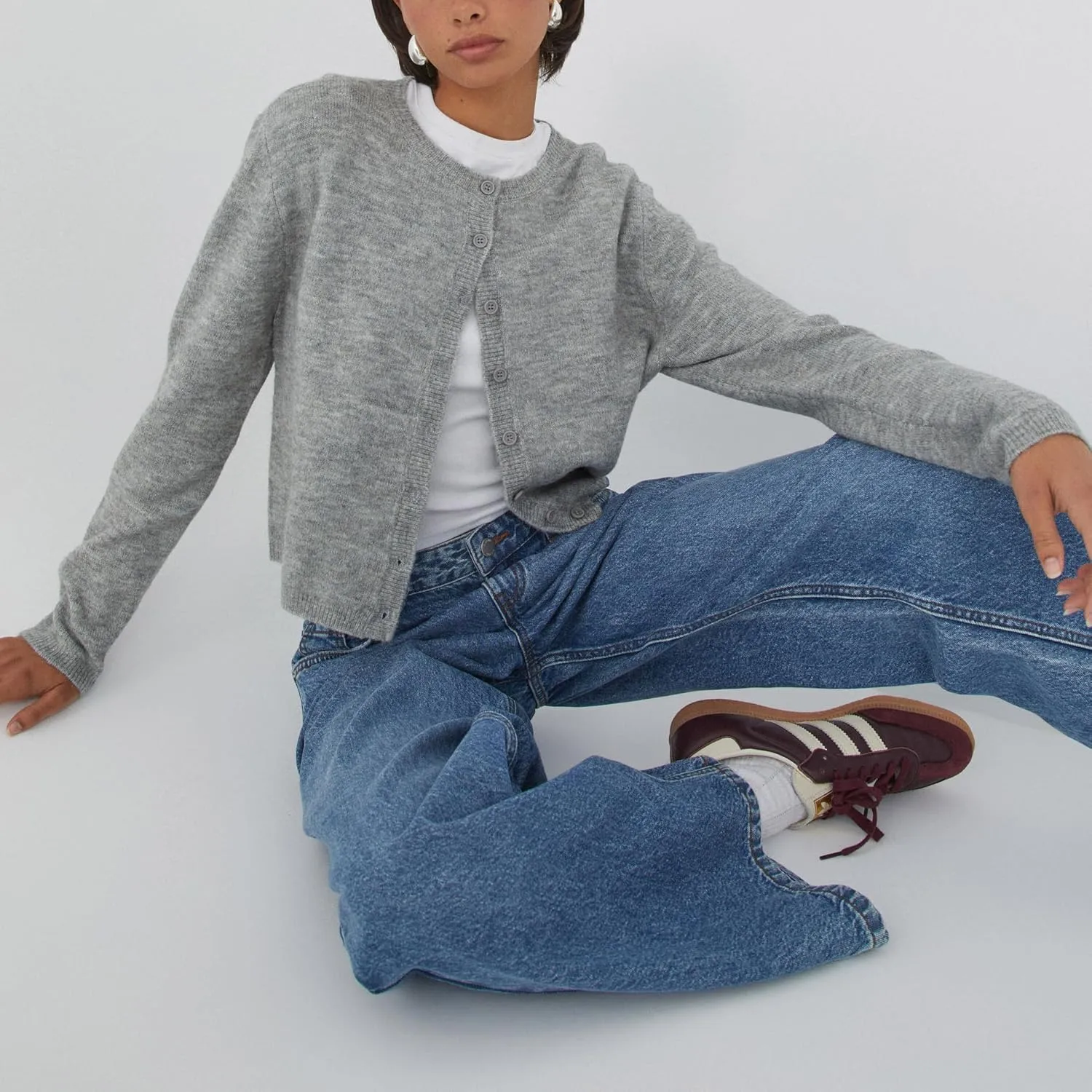 Women Y2k Crop Cardigan Sweater Long Sleeve Button Down Cardigan Vintage Open Front Sweater Cute Knit Pullover Tops