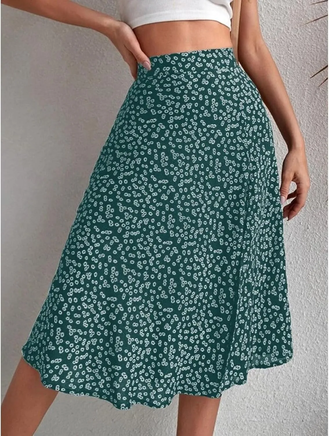 Womens Casual Midi Skirts Boho Floral Print Slit High Waisted A-Line Skirt Summer Sexy Split Beach Skirt