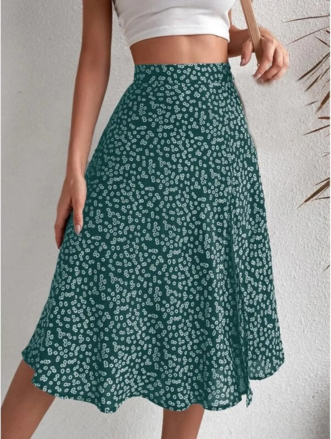 Womens Casual Midi Skirts Boho Floral Print Slit High Waisted A-Line Skirt Summer Sexy Split Beach Skirt